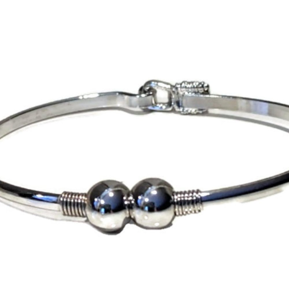 Nautical Cape Cod Style Double Silver Ball Cuff Bracelet